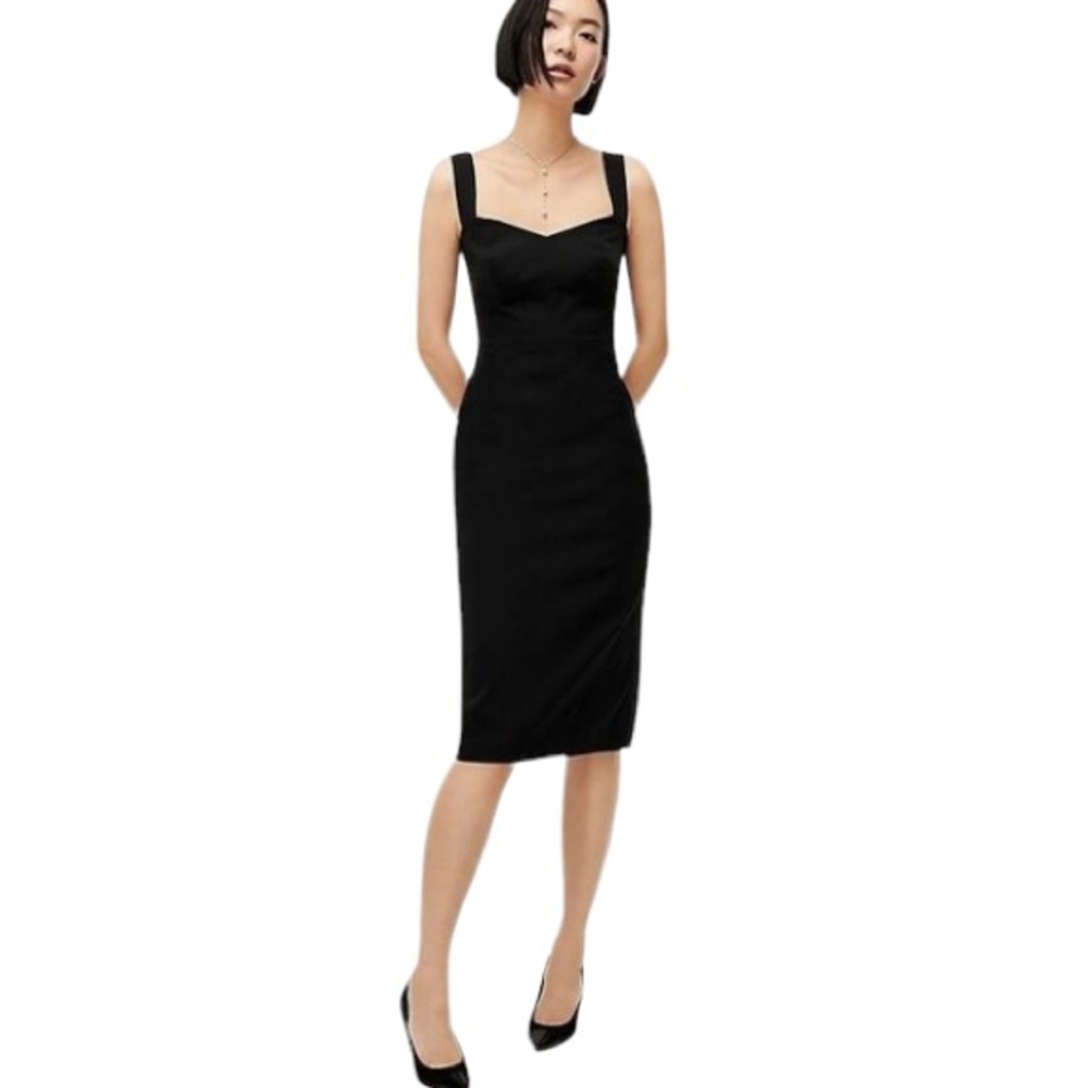 J. Crew Black Sheath Midi Dress in Stretch Faille - 8